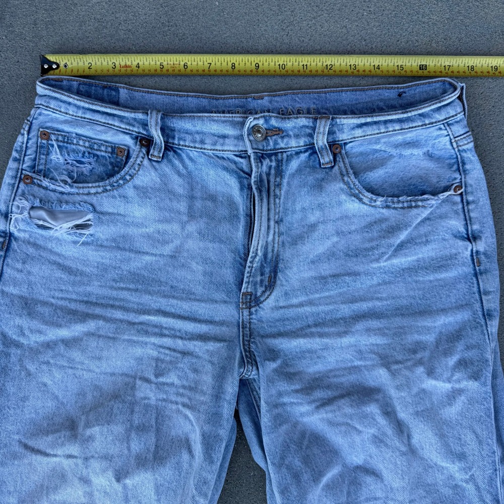 American Eagle Stovepipe Distressed Straight Leg Jeans Light Wash Size 14 - Picture 5 of 12